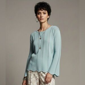 Rock&Roll Denim Women's Light Blue Knit Sweater Bell Sleeve Wavy Hem Size Small